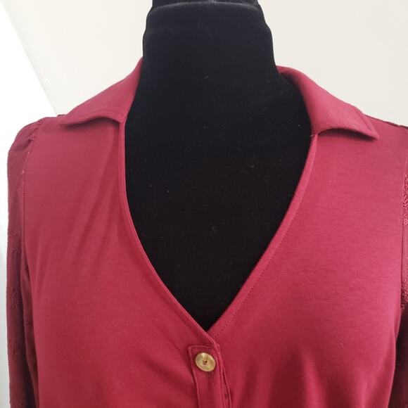 Vanessa Virginia by Anthro Lenora Waist Knot Tie Cranberry Jersey Knit Top Small - Picture 6 of 10